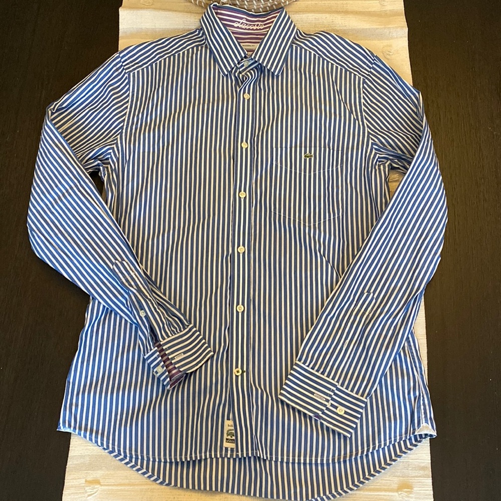 Lacoste modern fit shirt. Color blue with white stripes. Size 40